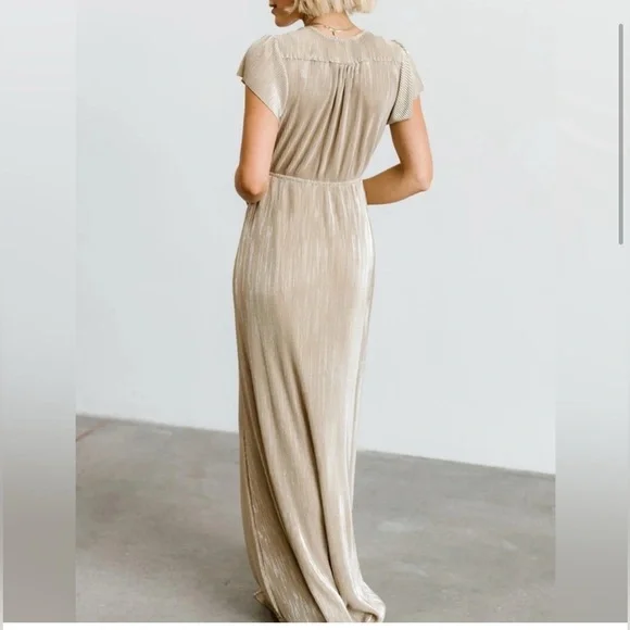 NWOT Baltic Born Athena Dress full length gold beige pleated Small - Picture 3 of 5